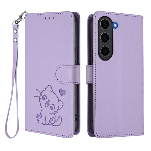 Funda Volteable con Diseño de Gato para Samsung Galaxy S23 FE, Lila Claro