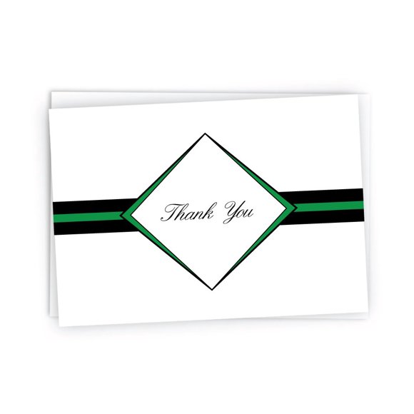 Tarjetas de agradecimiento Black Tabby Studio, paquete de 48, diamante verde