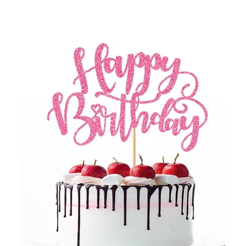 Adorno Para Pastel Naicaek Hecho A Mano Con Brillantina Rosa Para Cumpleaños