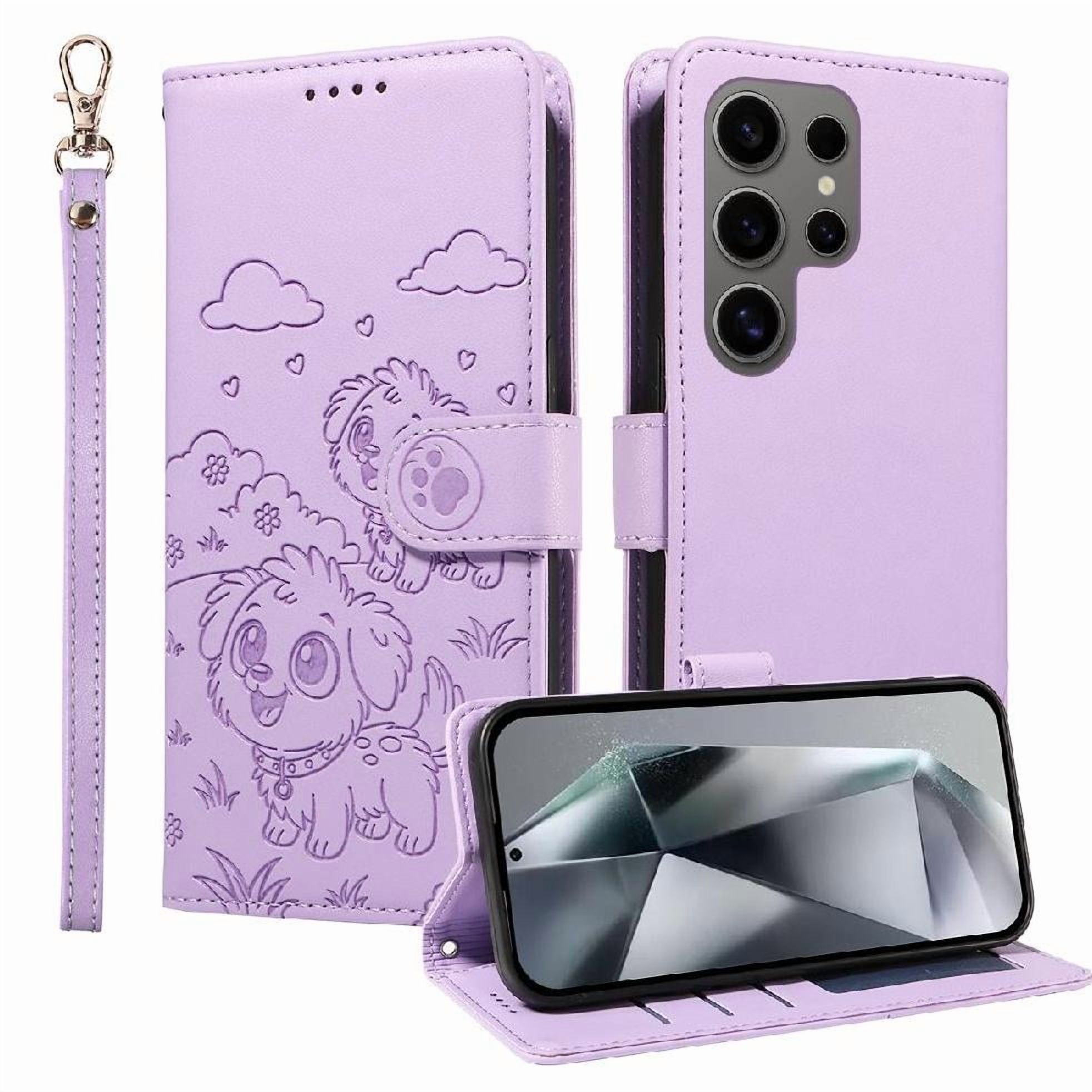 Funda Billetera Foxdock Compatible Con Samsung Galaxy S24 Ultra, Diseño Perrito Tierno, Ranuras Para Tarjetas Y Soporte Plegable