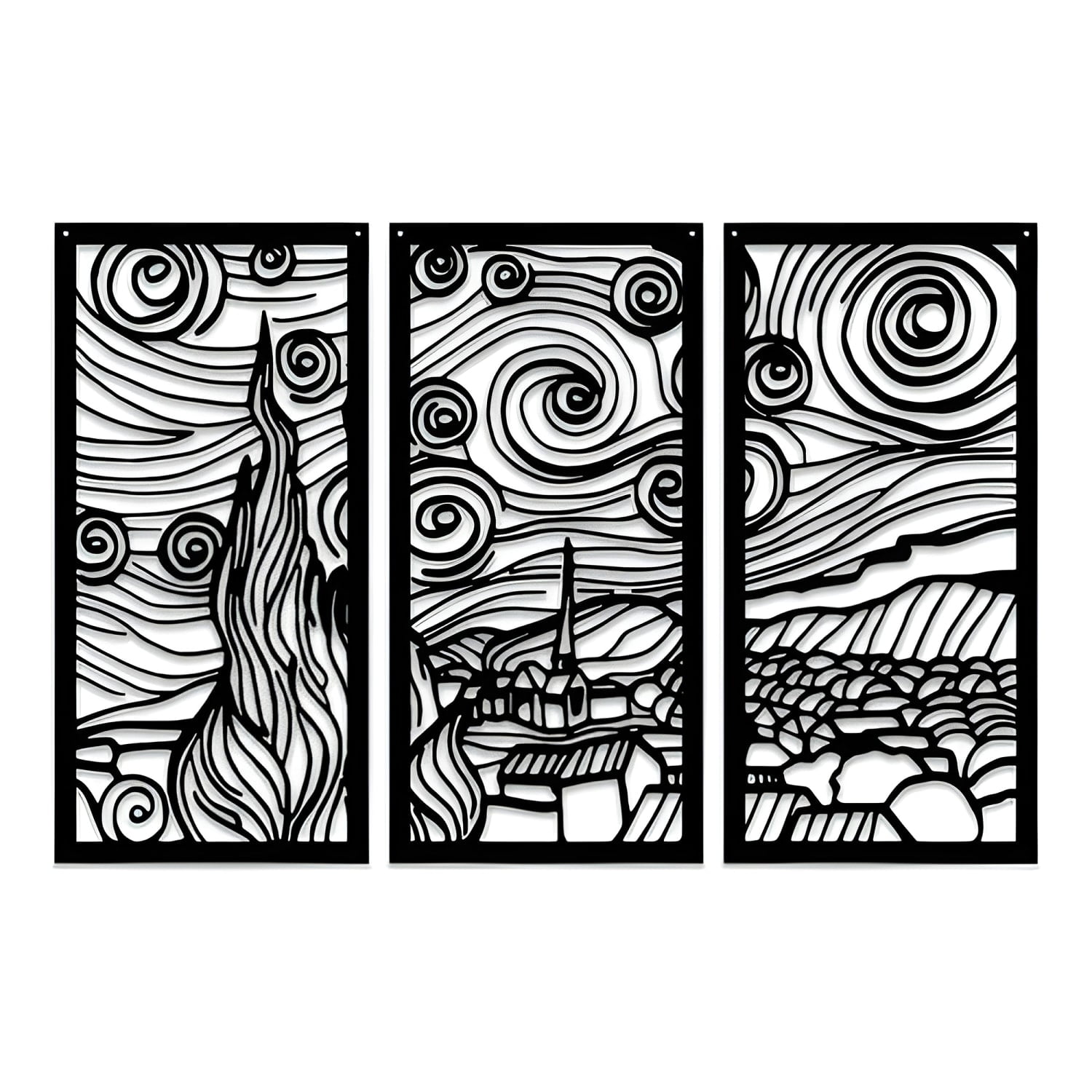 Genérico - Set 3 Cuadros Noche Estrellada Mdf