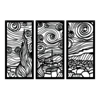 Genérico - Set 3 Cuadros Noche Estrellada Mdf