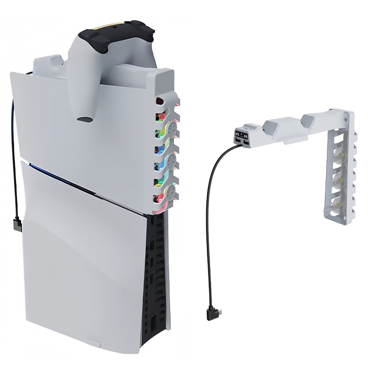 Genérico - Ventilador De Refrigeración Para Consola Ps5 Slim Con Disco Y Digital Con Estación De Carga Para Controladores Rgb
