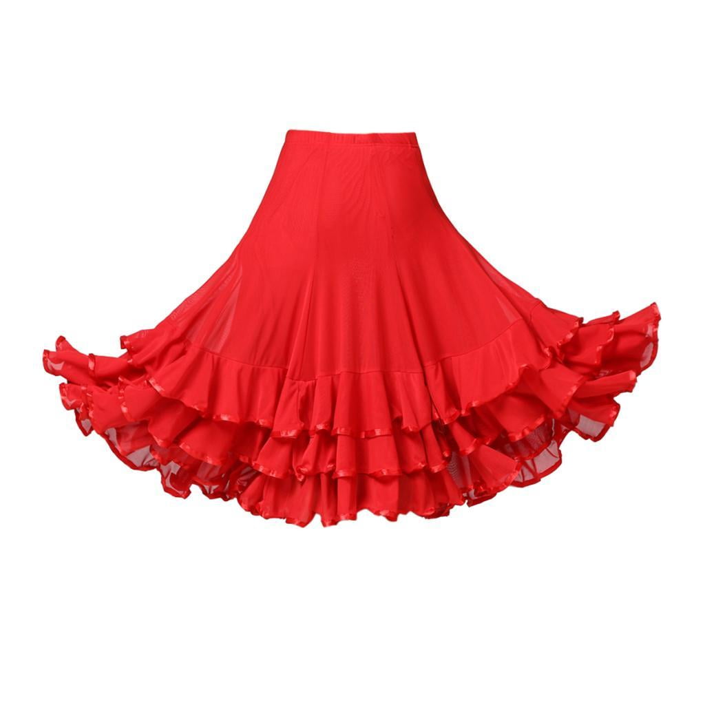 Falda De Baile De Vals De Salón, Vestido De Entrenamiento De Tango Moderno, Disfraz Rojo