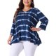 thumbnail image 1 of Agnes Orinda Cuello en V Tallas Grandes Ropa de Halloween para Mujeres Manga 3/4 Codo Ajuste Suelto Blusa Casual Camiseta Tie Dye Camisetas de Moda 1X Azul Blanco, 1 of 6
