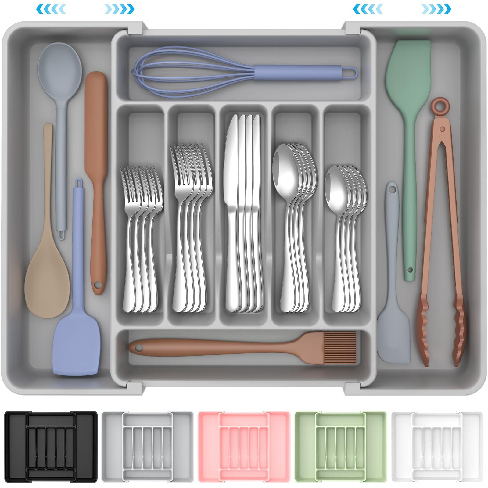 Organizador De Cubiertos Ukeetap, Extra Grande, Expandible, Gris