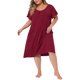 thumbnail image 2 of Agnes Orinda Camisones de Noche para Mujer de Talla Grande para Escuela y Universidad, Pijamas de Manga Corta con Cuello en V y Bolsillos 4X Rojo Vino, 2 of 6