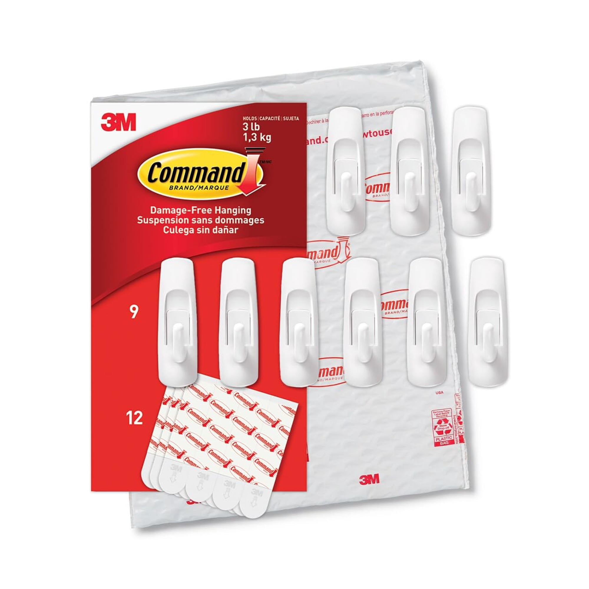 Ganchos De Pared Command Medium Utility 9 Blancos Con 12 Tiras