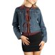 thumbnail image 1 of Jess de Meiko Chaquetas de Mujer Mangas Largas Cuello con Solapa Lazo de Color Contrastante Chaqueta de Denim XL Denim Lavado Verde / Burdeos, 1 of 6