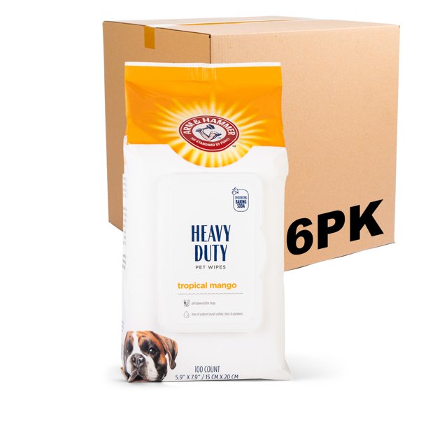 Toallitas para mascotas Arm & Hammer de mango, uso intensivo, 6 paquetes de 100 unidades