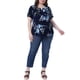 thumbnail image 2 of Blusa de mujer talla grande Agnes Orinda con cuello en V, estampado floral, manga corta, top casual, blusas, talla 2X, azul marino, 2 of 6