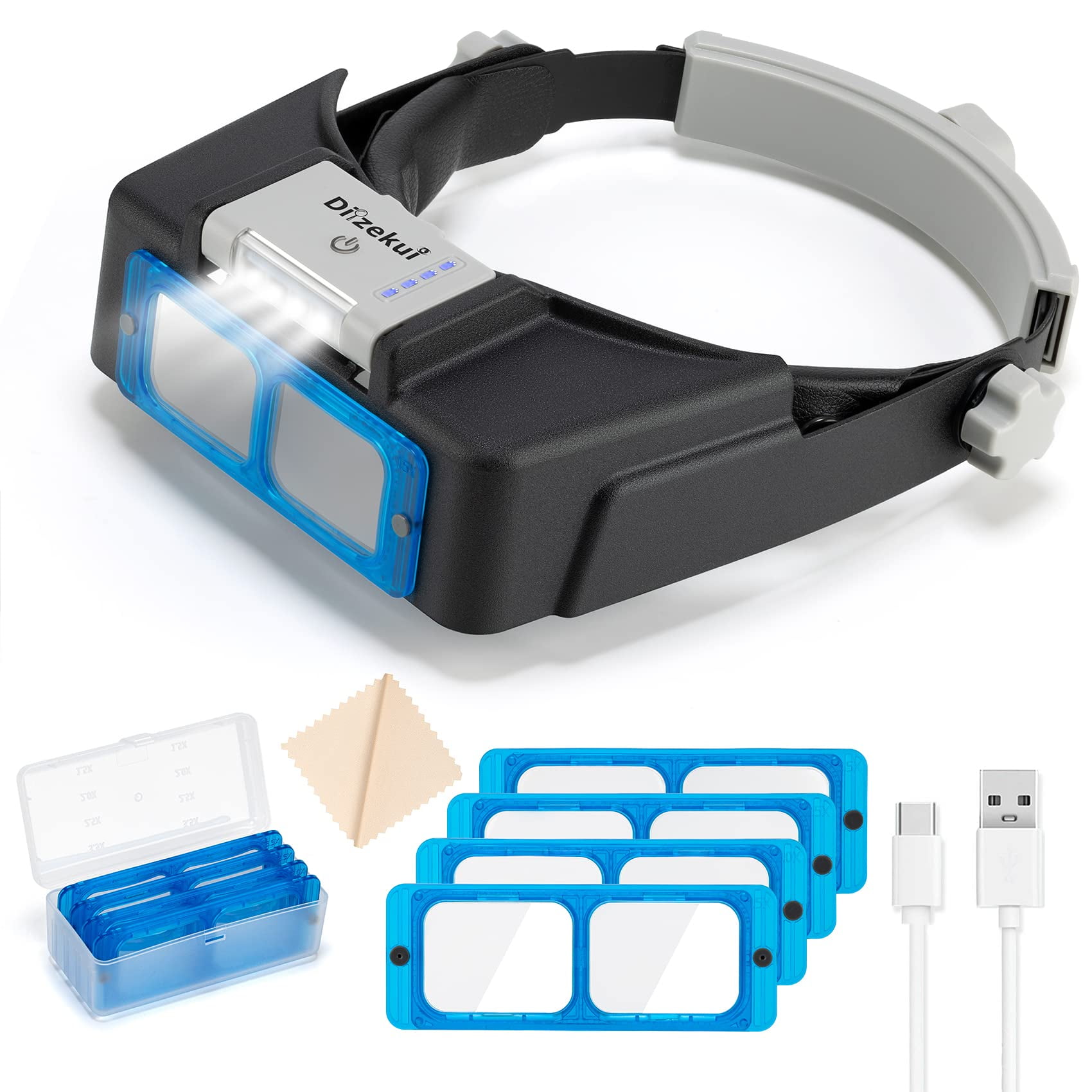 Dilzekui - Lupa Con Diadema Con Luz Led Aumento De 1 5 A 3 5 Veces