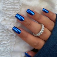 Press On Nails Sxvme Royal Blue Chrome Square Sxvme Corto Medium