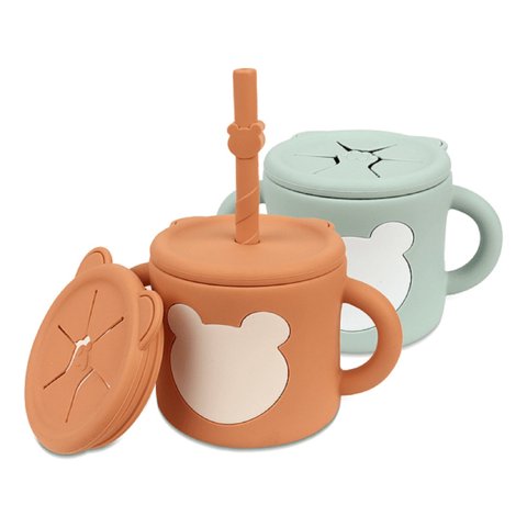 Genérico - Vaso Silicona Bombilla 2 Tapas Practico Niños Lau