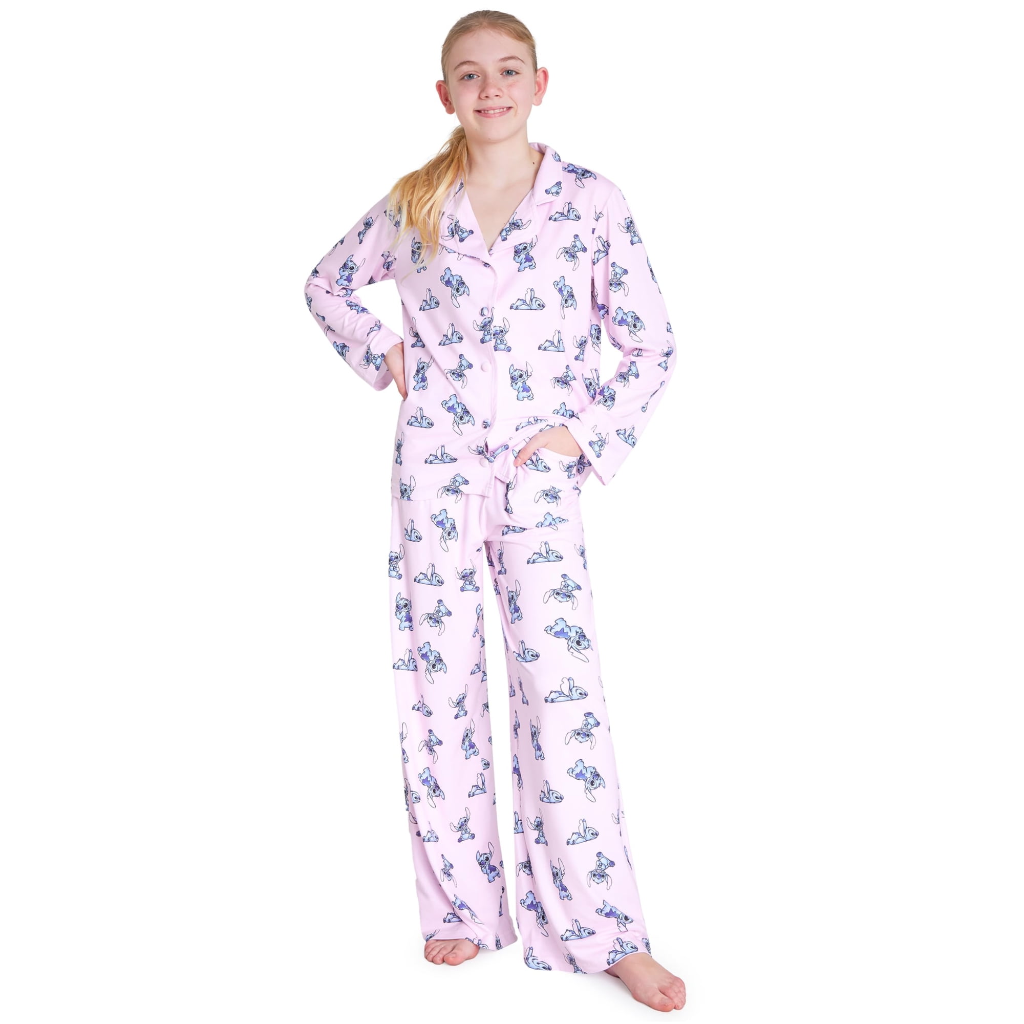 Disney - Pijamas Largos Transpirables De 2 Piezas Para Niñas Con Diseño De Stitch De