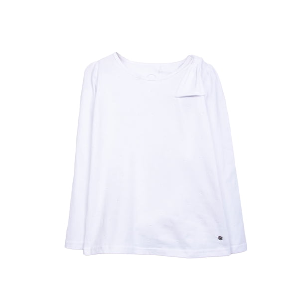 Polera Niña Manga Larga Cinta en Hombro y Perlas Blanco