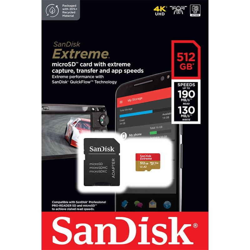Tarjeta Microsd 512gb Sandisk Extreme Uhs-i U3 A2 Adaptador