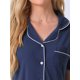 thumbnail image 5 of INSPIRE CHIC Conjunto de Pijama para Mujer con Manga Corta, Camisa Abotonada con Ribete en Contraste y Pantalones Largos para Estar en Casa L Azul Marino, 5 of 6