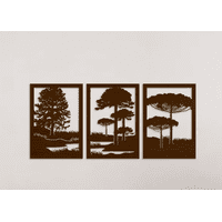 Genérico - Set De 3 Cuadros Paisaje Árboles Araucarias Roble