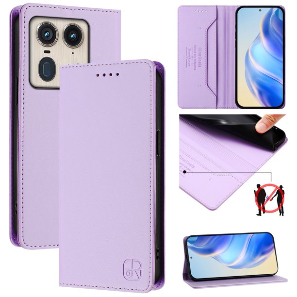 Funda Billetera con Soporte para Motorola Edge 50 Ultra 5G Bloqueo RFID Plegable Morado claro