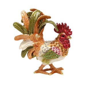 Ioensy - Figura De Pollo Esmaltado, Joyero, Estatua De Animal, Decoración, Cofre Del Tesoro, Verde