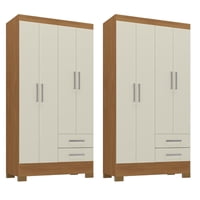 Movelaria - Combo 2 Clóset 4 Puertas 2 Cajones 180X90X35 Cm Off White R42X2