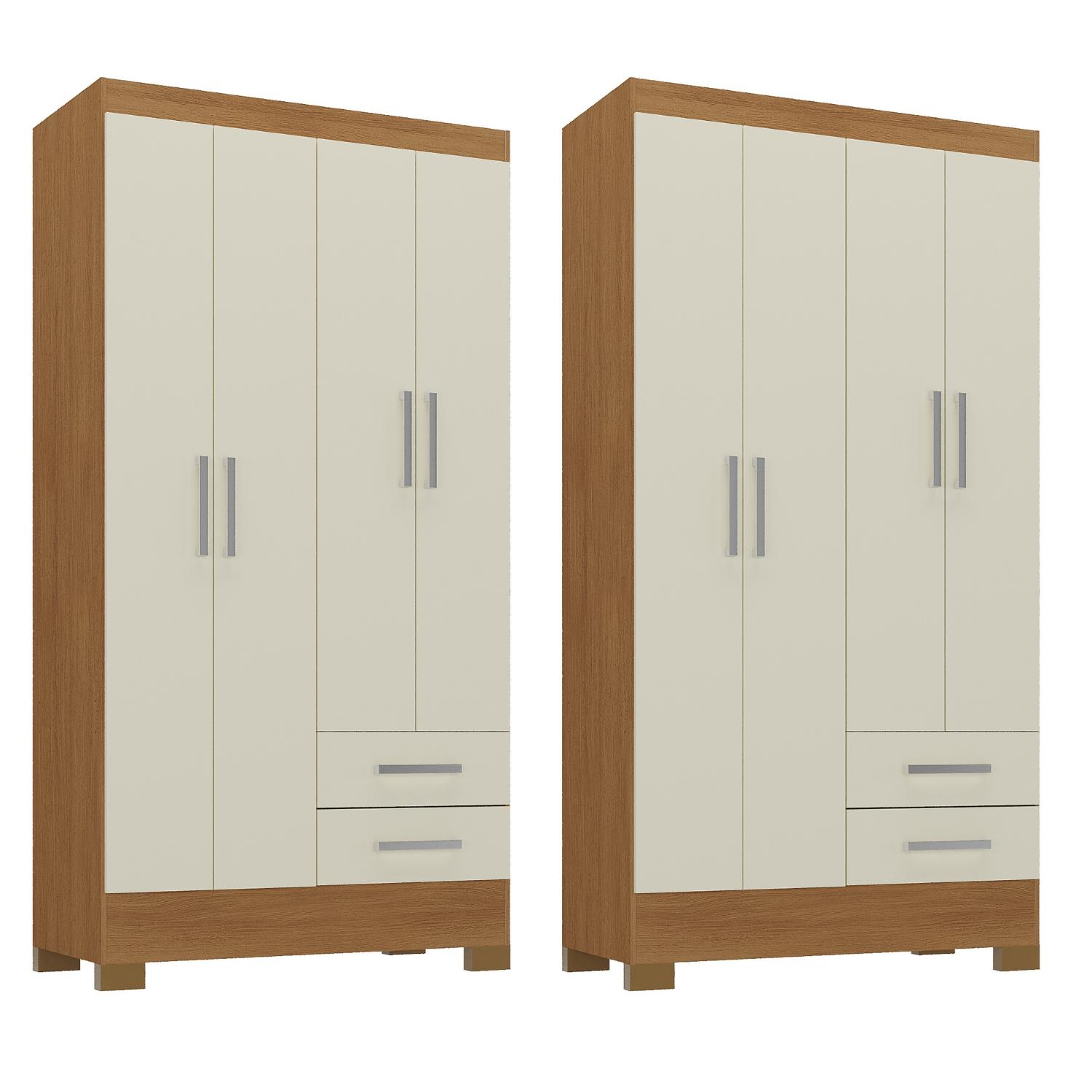 Movelaria - Combo 2 Clóset 4 Puertas 2 Cajones 180X90X35 Cm Off White R42X2