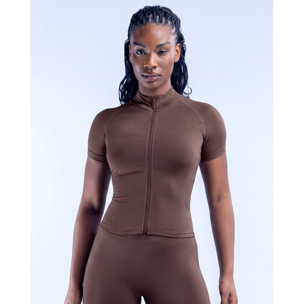 Polera Gym Mujer Ajustada con Cierre Completo Manga Corta - YJ341