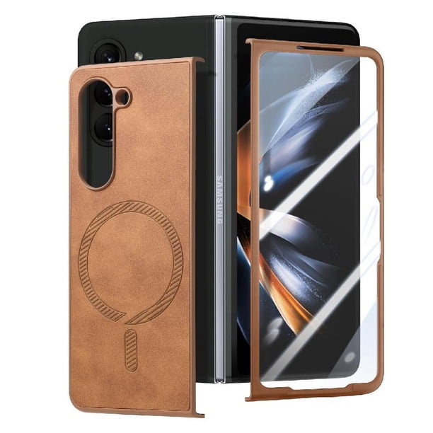 Magnetic Slim Case for Samsung Galaxy Z Fold 6 with Camera Guard & Anti-Scratch Back Brown