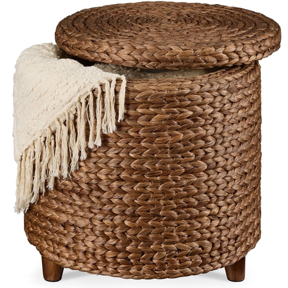 Puf Best Choice Products redondo de 45 cm con almacenamiento, acabado castaño