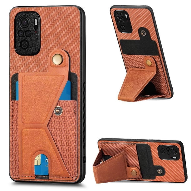 Funda Resistente para Xiaomi Redmi Note 10 4G con Tarjetero y Soporte, Diseño Magnético Marrón