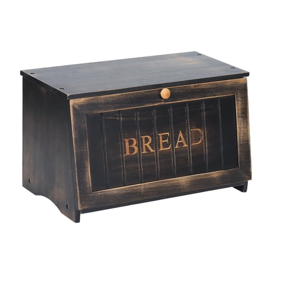 Caja para Pan HOMEKOKO Grande de Bambú Vintage Negra 39x21x23 cm