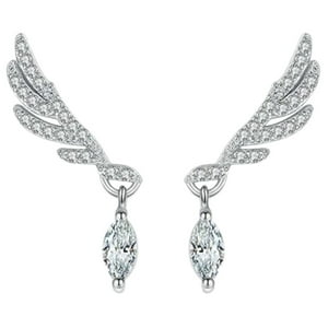 Nordvik London - Aros Colgantes Alas De Ángel, Detalles En Circonitas Pavé, Plata 925