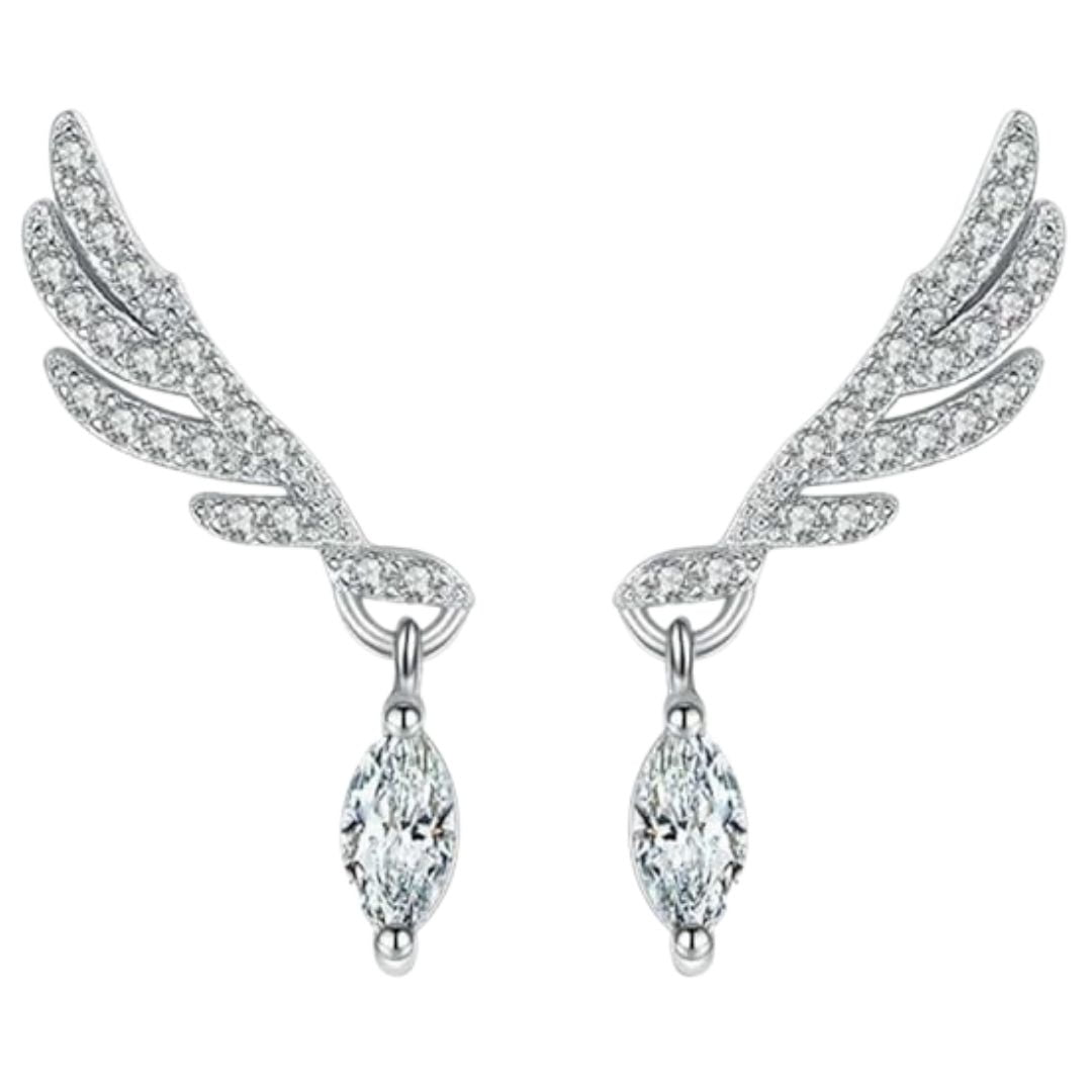 Nordvik London - Aros Colgantes Alas De Ángel, Detalles En Circonitas Pavé, Plata 925