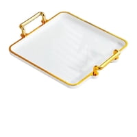 Magideal - Bandeja Para Servir Con Asas, Bandeja Multiusos Para Comida, Decoración De Baño, Bandeja De Perfume Para Mesa De Centro De Patio Al Aire Libre Blanco