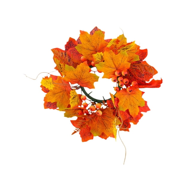 Corona de Anillo de Vela de Halloween, Corona de Vela de Acción de Gracias, Corona de Anillos de Vela de Otoño para Puerta de Mesa, Fiesta, Decoración Amarillo
