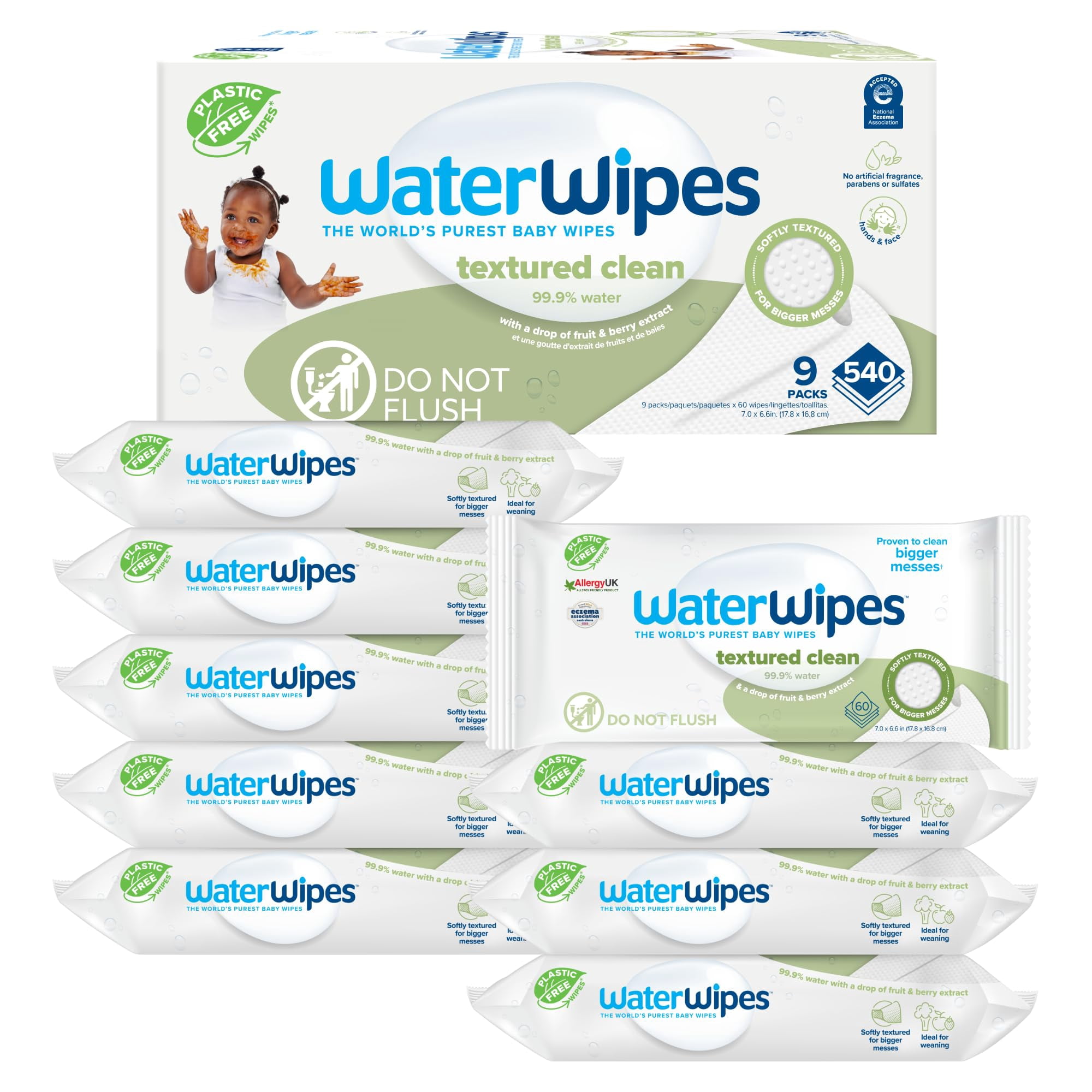 Toallitas Waterwipes, Sin Plástico, Texturizadas Y Limpias, 540 Unidades