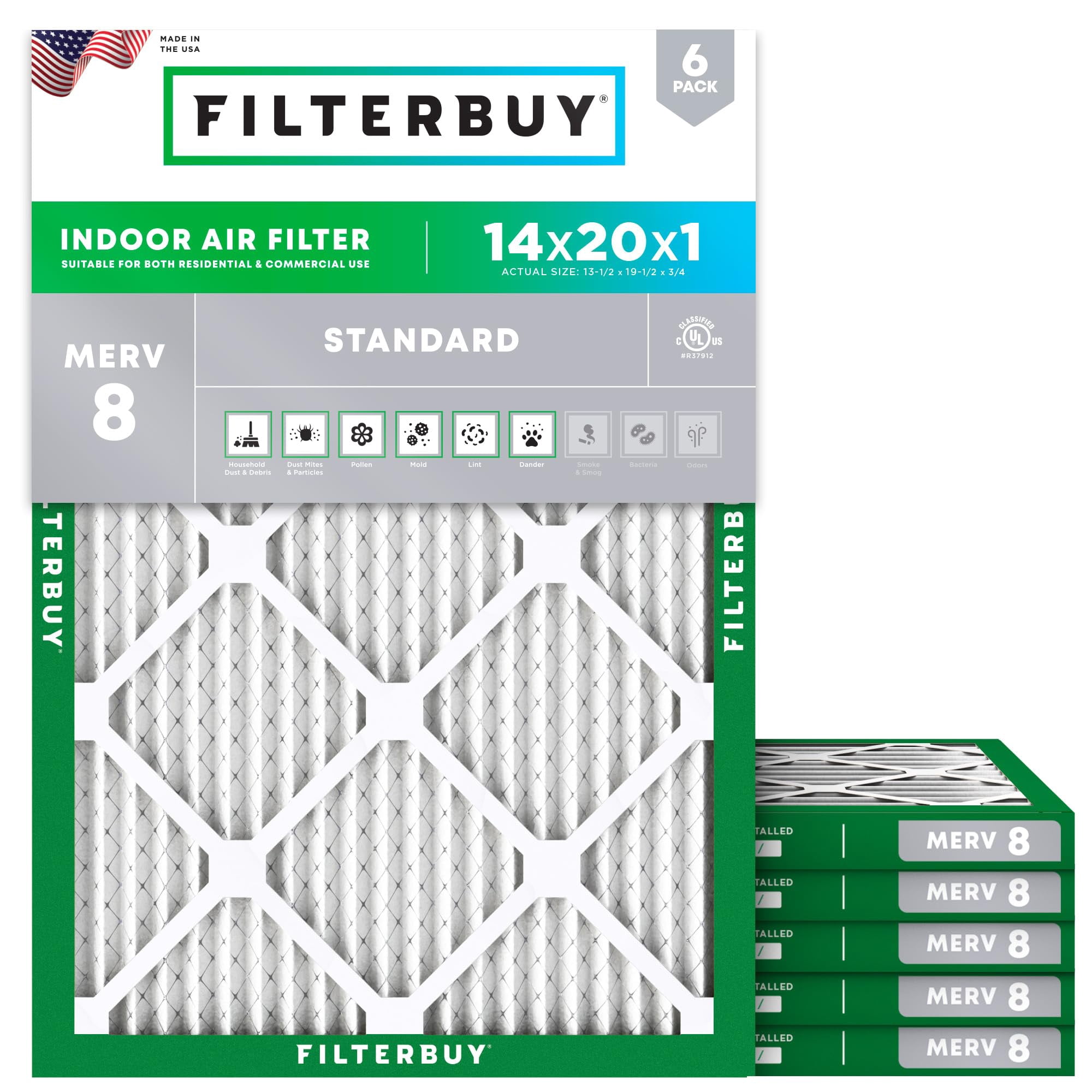 Filtro De Aire Filterbuy Merv 8 14 X 20 X 1 (paquete De 6) Essential Dust