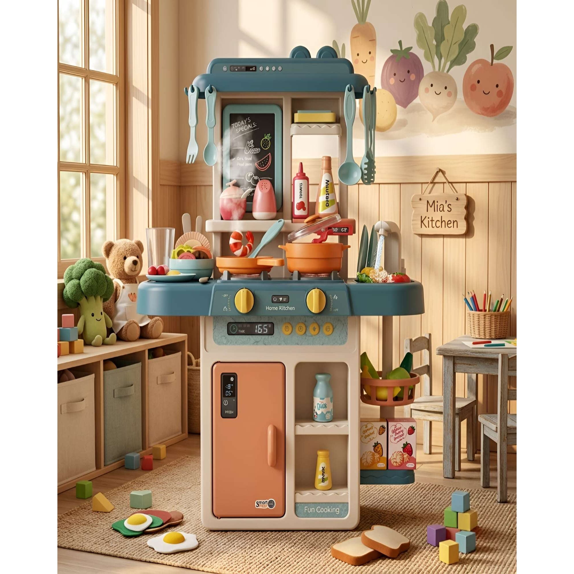 Myl Todo Hogar - Cocina De Juguete Infantil 55 Piezas Con Luz Sonido Y Agua 63 Cm Azul