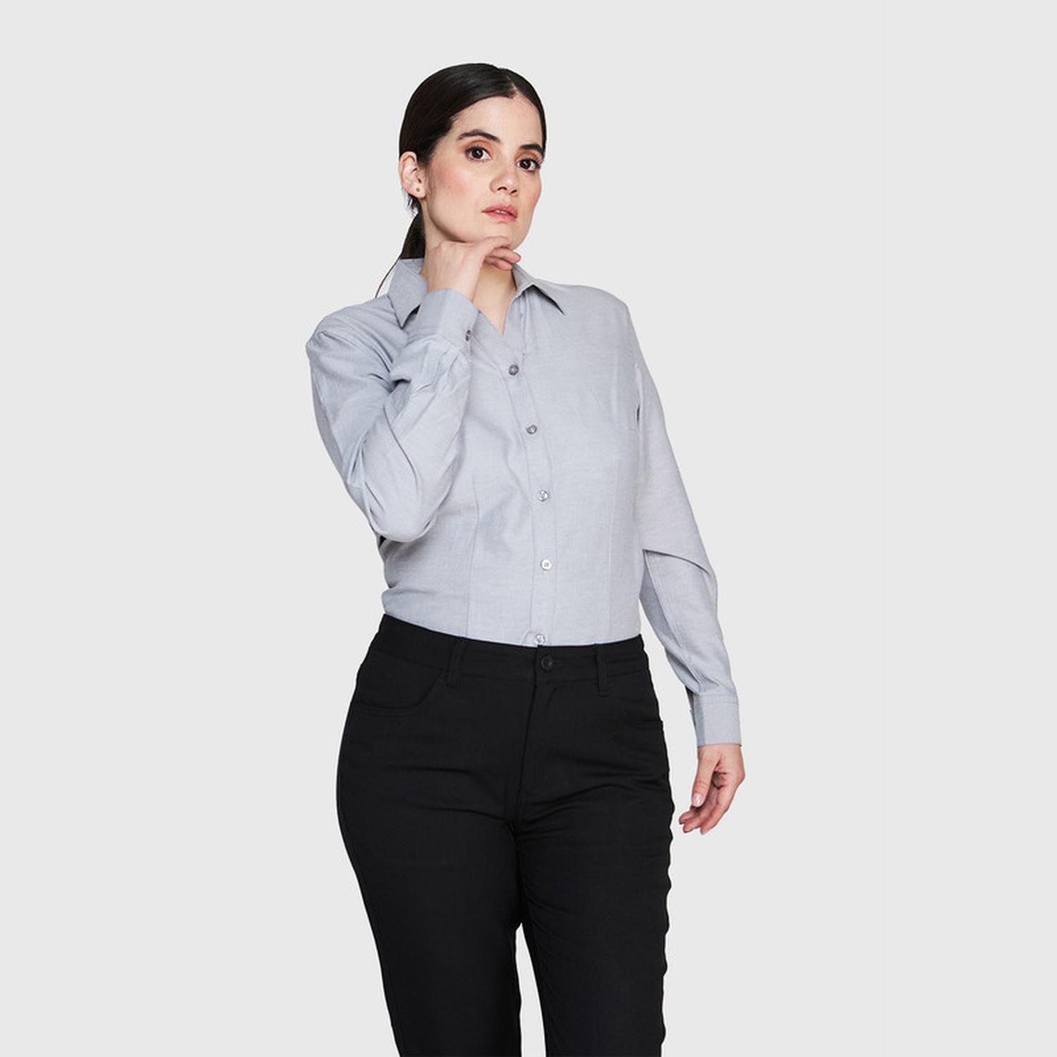 Jayson - Blusa Oxford Cuello V M/l Gris Oscuro Xl