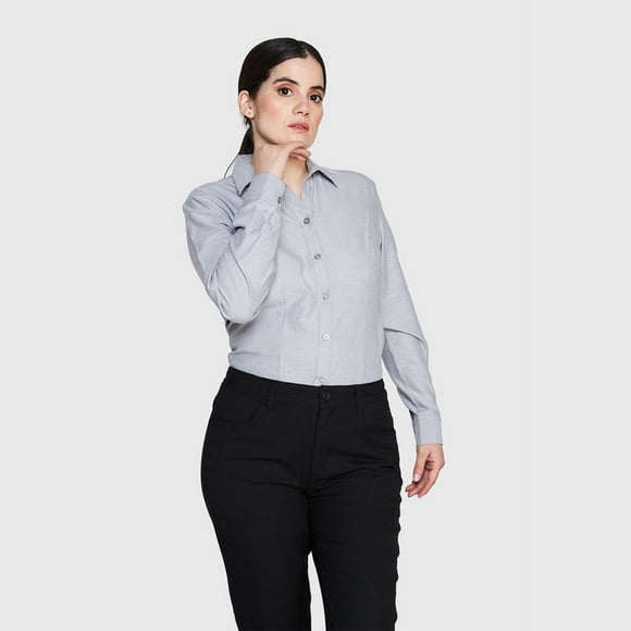 Blusa Oxford Cuello V M/L gris oscuro XS