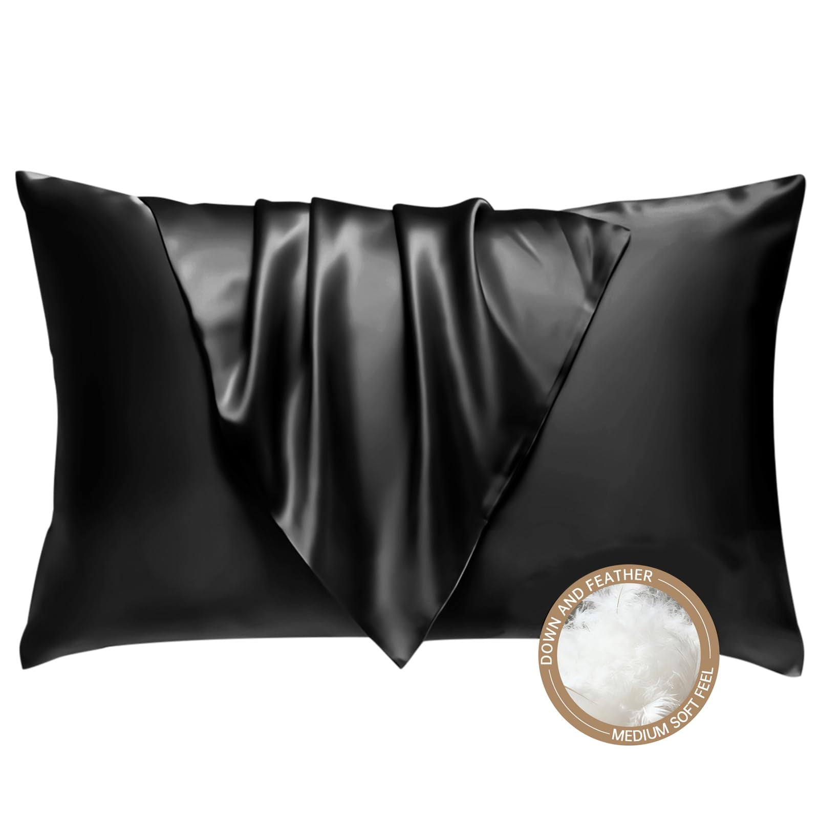 Almohada Bhz King Size De Plumas Y Plumón De Ganso Con Funda De Satén Negra