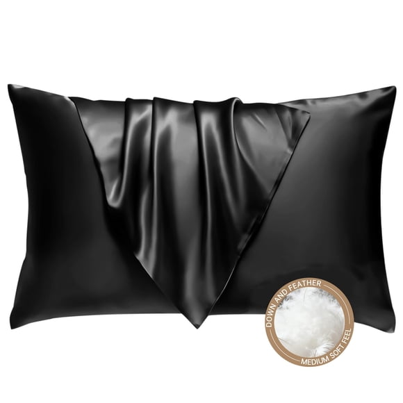 Almohada BHZ King Size de Plumas y Plumón de Ganso con Funda de Satén Negra