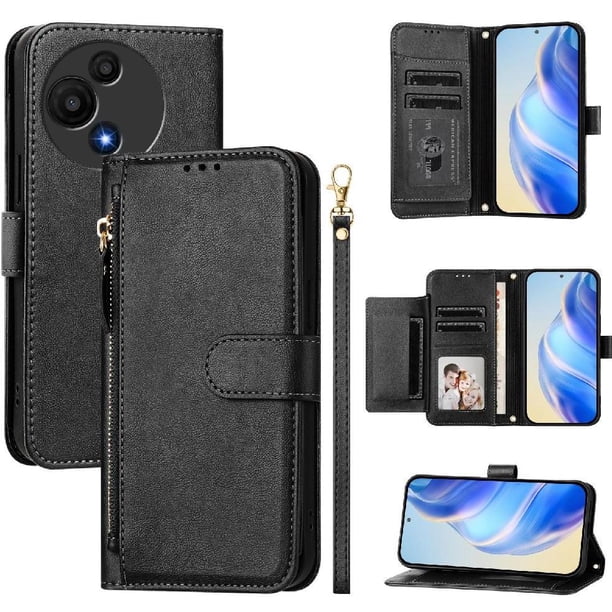 Funda Billetera Cremallera para TCL 60 SE NxtPaper con Porta Tarjetas, Soporte y Correa Negro