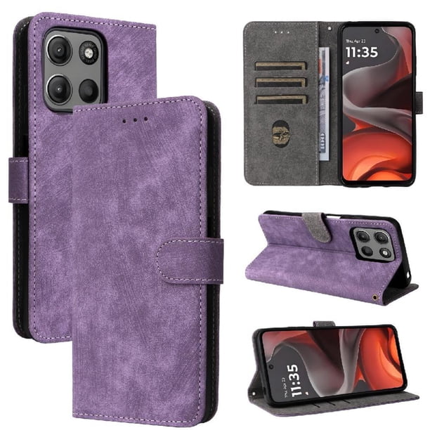 Funda Billetera para Motorola MOTO G15 Power 4G con Soporte - Cartera de Cuero con Ranuras Morado