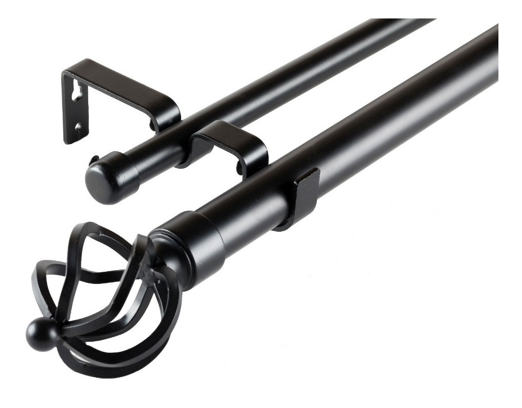 Metalhsa - Set Barras Para Cortina Doble 19/28 Mm Metal Color Negro X 2.00 Mt Terminal Bola Alambre