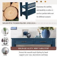 M&Ms - Console Sofa Table With 2 Storage Drawers And 2 Tiers Shelves, Mid-Century Style 42'' Solid Wood Buffet Sideboard For Living Room Furniture Kitchen Dining Room Entryway Hallway,Navy Blue