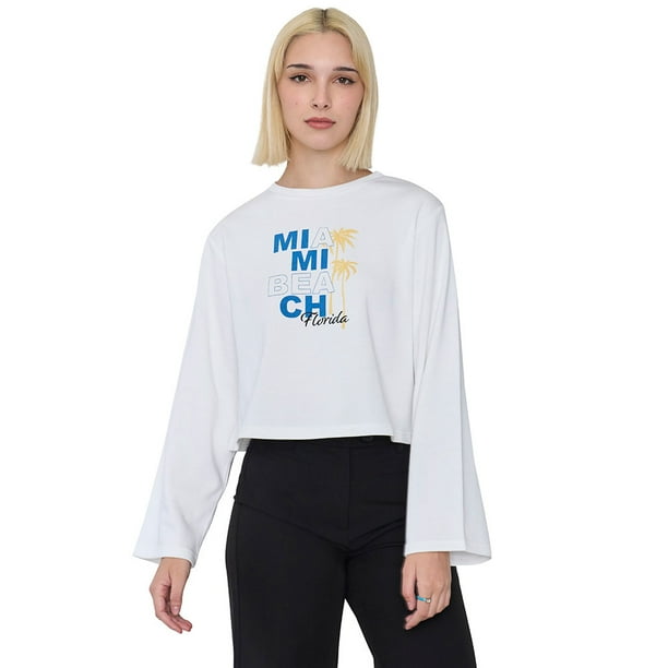 Polerón Mujer Crop Manga Ancha Ecru Corona