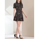 thumbnail image 5 of INSPIRE CHIC Vestido con Volantes para Mujer Verano Chifón Cuello con Lazo Manga Corta Abullonada Vestido Estampado Floral L Negro-Blanco, 5 of 7