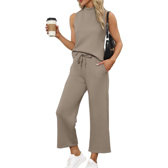 Conjunto Sampeel de 2 piezas: top de cuello alto y pantalón ancho
